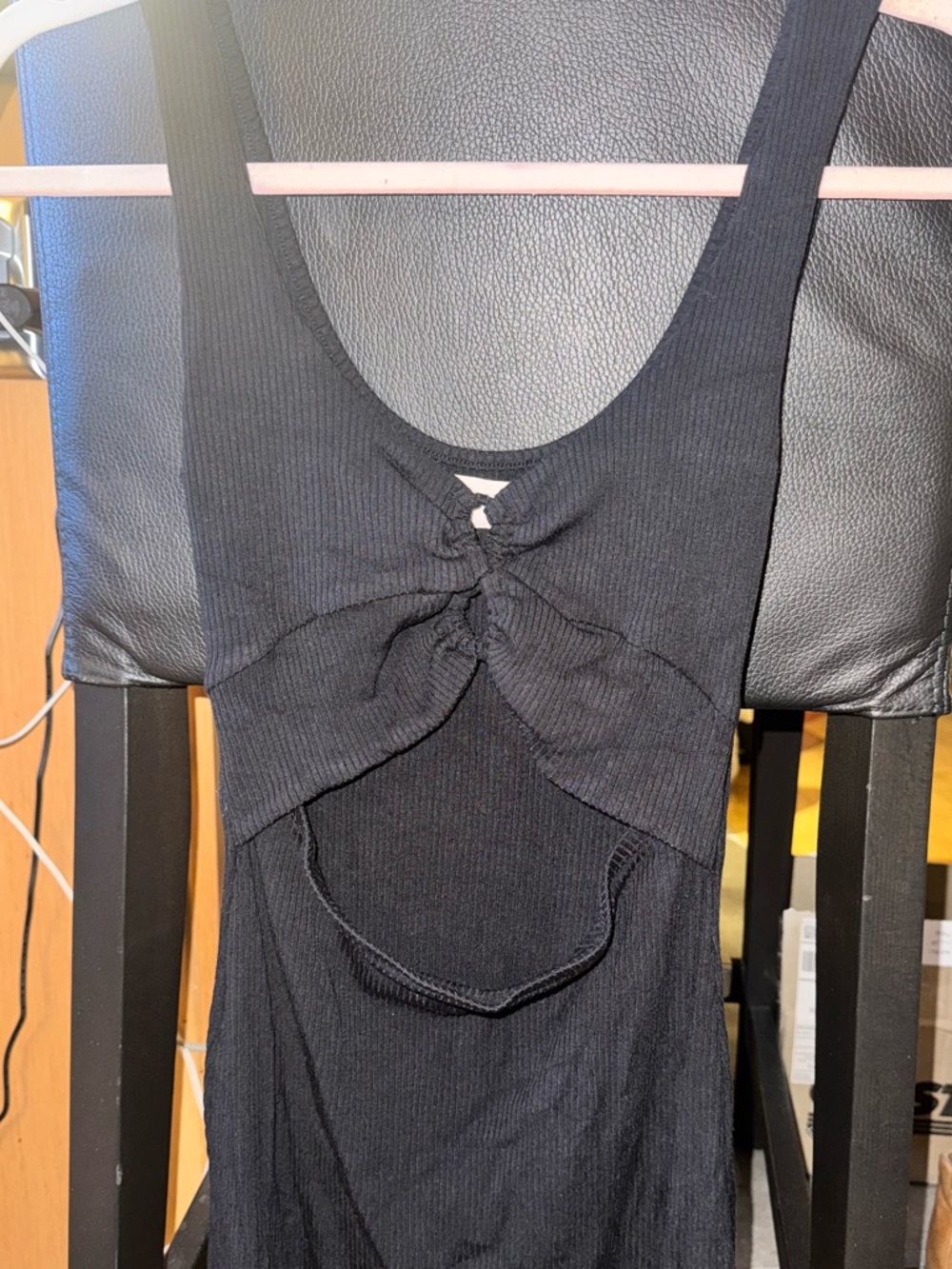 Black Ribbed Cutout Mini Dress